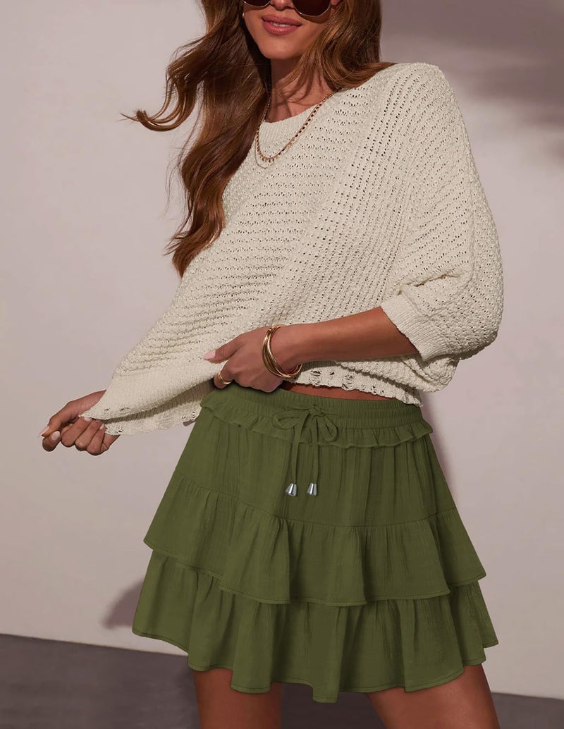 onlypuff Flowy Shorts for Women Ruffle Skorts Tiered Teen Girls Country Concert Outfits Golf Tennis Skort Under Sweater Skirt - Image 3